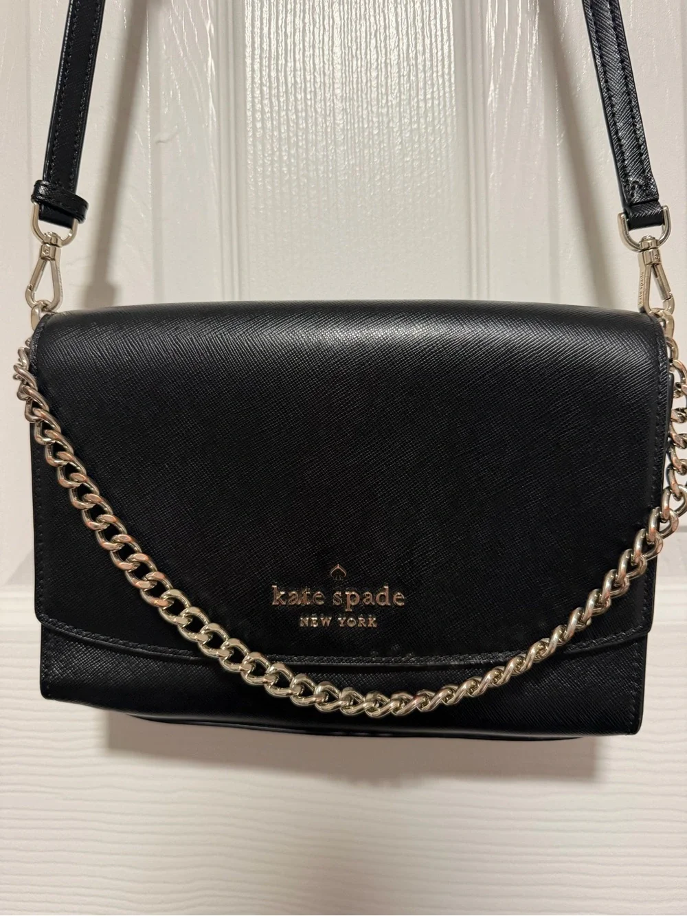 kate spade Black Saffiano Leather Chain Crossbody Bag
